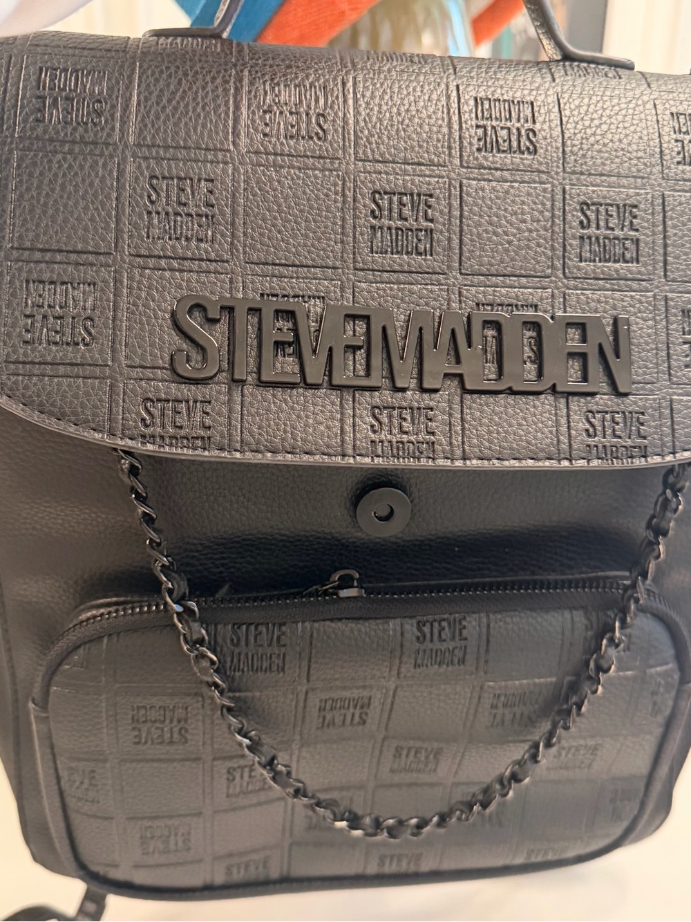 Steve Madden Black Backpack - Textured Logo Design